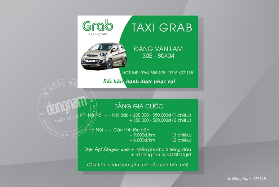 Mẫu card visit taxi grab - mẫu card dịch vụ xe grab