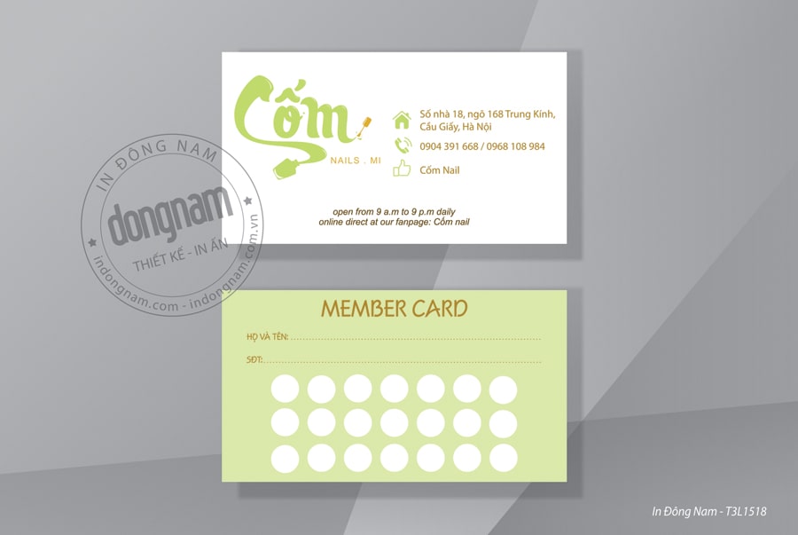 Mẫu thẻ Member card dịch vụ chăm sóc nail và mi