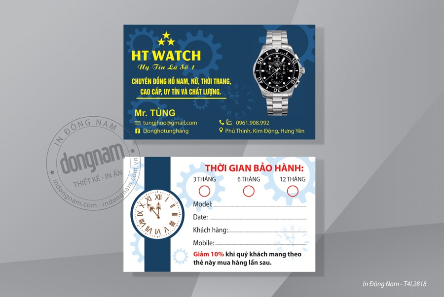 Mẫu thẻ bảo hành đồng hồ đẹp cho các shop phụ kiện thời trang